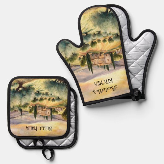 Bella Italia Toscaans Landschap Italiaans Ovenwant & Pannenlap Set (Voorkant / Achterkant)