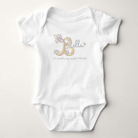 Bella meisjes B naam betekent monogram babykleding Romper (Voorkant)