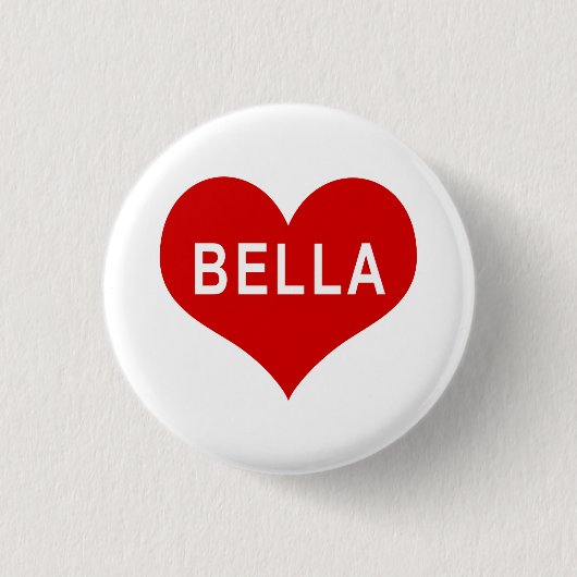 BELLA NAME Rode Liefdes Hart Knop Ronde Button 3,2 Cm (Voorkant)
