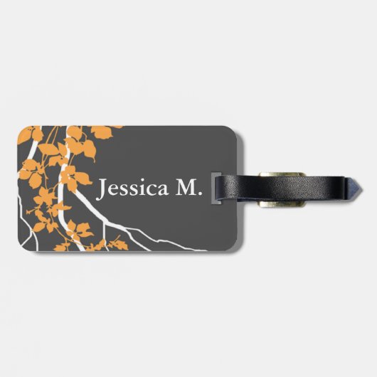 Bella Swirling Vines Blossom charcoal tangerine Bagagelabel (Achterkant horizontaal)