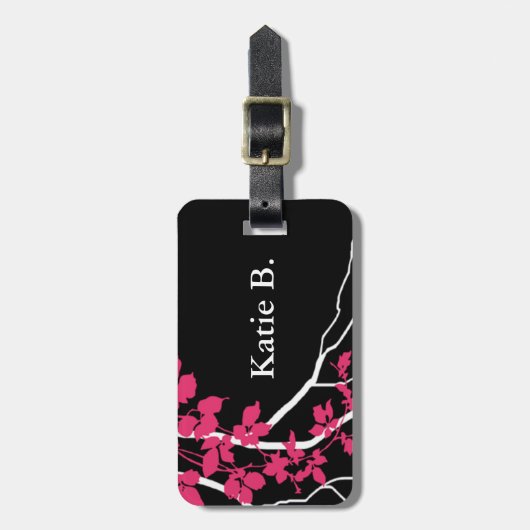 Bella Swirling Vines Cherry Blossom Black fuchsia Bagagelabel (Voorkant verticaal)