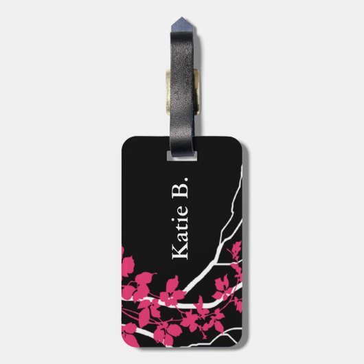 Bella Swirling Vines Cherry Blossom Black fuchsia Bagagelabel (Achterkant verticaal)