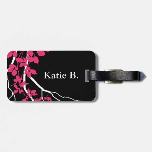 Bella Swirling Vines Cherry Blossom Black fuchsia Bagagelabel (Achterkant horizontaal)
