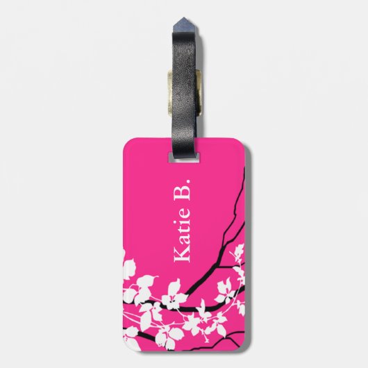 Bella Swirling Vines Cherry Blossom | fuchsia Bagagelabel (Achterkant verticaal)