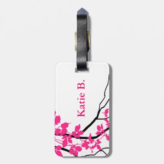 Bella Swirling Vines Cherry Blossom white fuchsia Bagagelabel (Achterkant verticaal)