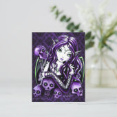 "Belladonna" Gothic Paars Skull Fairy Briefkaart (Staand voorkant)