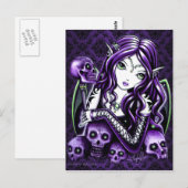 "Belladonna" Gothic Paars Skull Fairy Briefkaart (Voorkant / Achterkant)
