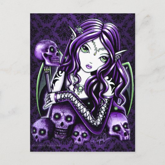 "Belladonna" Gothic Paars Skull Fairy Briefkaart (Voorkant)