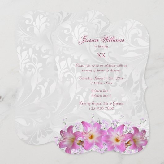 Belladonna Lilies & Damask Verjaardagsfeest Kaart (Voorkant / Achterkant)