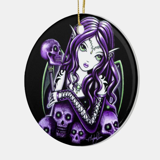 "Belladonna" Paarse schedel Keramisch Ornament (Links)