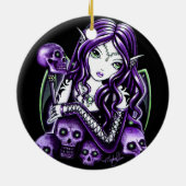 "Belladonna" Paarse schedel Keramisch Ornament (Achterkant)