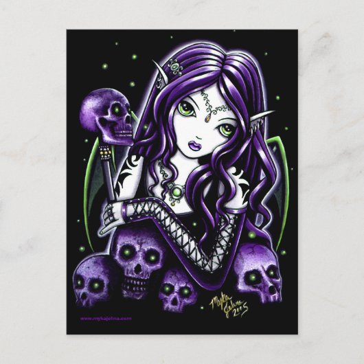 Belladonna Paarse Skulls Faerie Briefkaart (Voorkant)