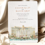 Bellagio Hotel & Casino Las Vegas Huwelijk Kaart<br><div class="desc">Nodig uw gasten uit voor een spectaculair feest met deze elegante watercolor bruiloftsinvatie, met het iconische Bellagio Hotel & Casino in Las Vegas. Het kunstwerk legt prachtig de grandeur van het resort vast, met zijn karakteristieke crème, beige en licht oker gevel, roodbruine/terracotta accentkleuren op het beneden niveau, en hints van...</div>