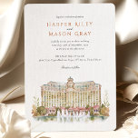 Bellagio Hotel & Casino Las Vegas Wedding Kaart<br><div class="desc">Nodig uw gasten uit voor een spetterend feest met deze waterverf huwelijksuitnodiging, met het iconische Bellagio Hotel & Casino in Las Vegas. Het kunstwerk legt prachtig de grandeur van het resort vast, met zijn kenmerkende crème, beige en licht okerige gevel, roodbruine / terracotta accenten op lager niveau en hints van...</div>