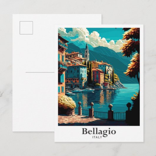 Bellagio Italië Kunst Vintage Reizen Illustratie Briefkaart (Voorkant / Achterkant)