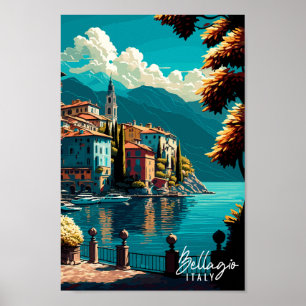 Bellagio Italië vintage reisillustratie Poster