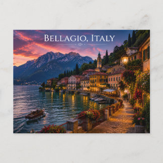Bellagio Italië Zonsondergang Meer van Como Reis Briefkaart