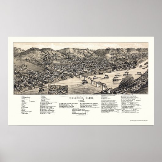 Bellaire, OH Panoramic Map - 1882 Poster (Voorkant)
