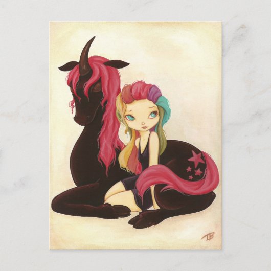 Belle and Night - fantasy rainbow gothic unicorn Briefkaart (Voorkant)