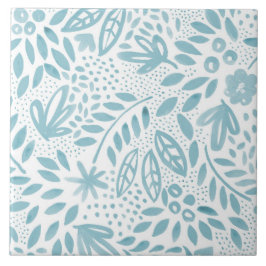 Belle Blue Floral Ceramic Tile - 2 Tegeltje