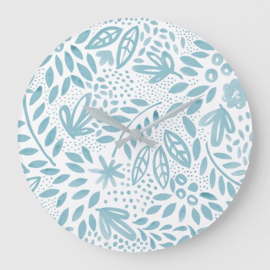 Belle Blue Floral Waterverf Wall Clock Grote Klok (Voorkant)