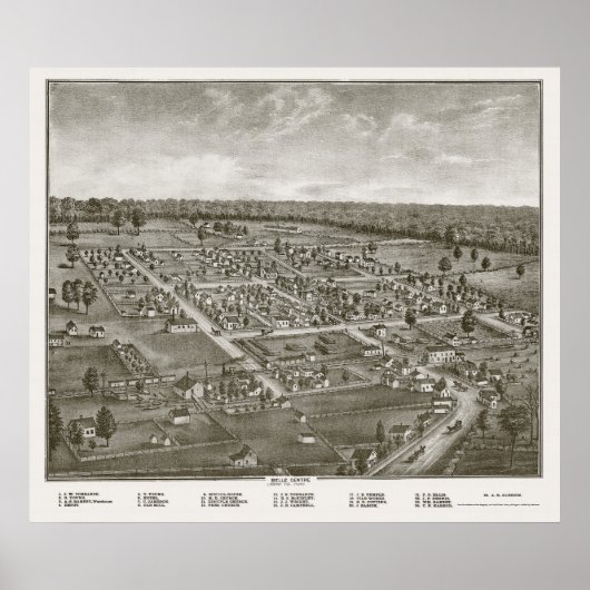 Belle Center, OH Panoramic Map - 1874 Poster (Voorkant)