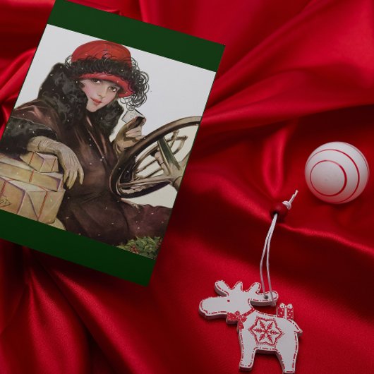 Belle, een  dame die kerstwinkelt feestdagen kaart