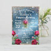 Belle en het Beest Red Rose betoverde verjaardag Kaart (Staand voorkant)