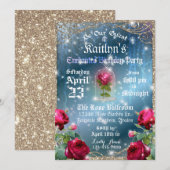 Belle en het Beest Red Rose verjaardagsfeestje Kaart (Voorkant / Achterkant)