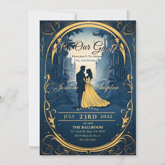 Belle en het Beest Sweet 16 Uitnodiging (Voorkant)