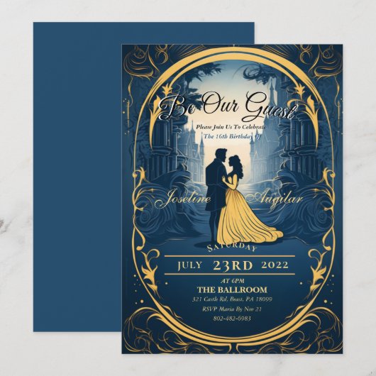 Belle en het Beest Sweet 16 Uitnodiging (Voorkant / Achterkant)