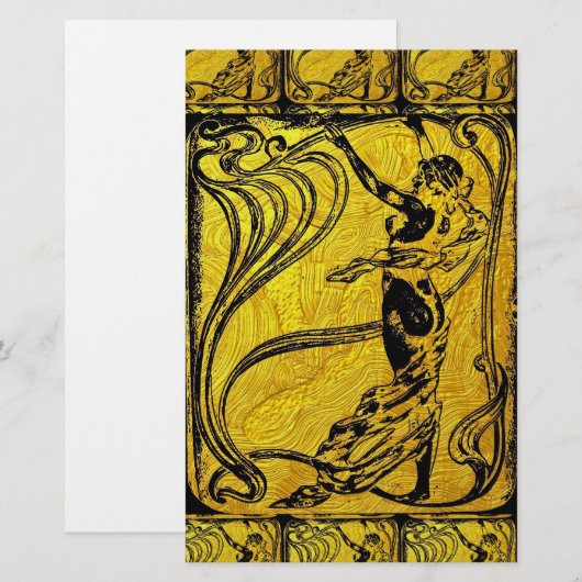 Belle Epoque, Art Nouveau, , goud, zwart, vrouw Briefpapier (Voorkant / Achterkant)