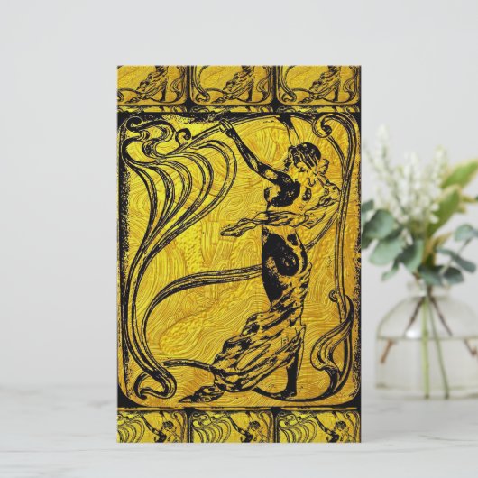 Belle Epoque, Art Nouveau, , goud, zwart, vrouw Briefpapier (Staand voorkant)
