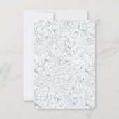 Belle Époque Elegance: Stoffelijk Blauw Bruiloft D Kaart (Achterkant)