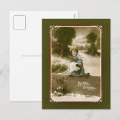 Belle epoque Franse dame Gelukkig Nieuwjaar Feestdagenkaart (Voorkant / Achterkant)