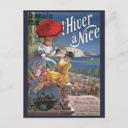 Belle Epoque Nice Winter Reisposter Briefkaart (Voorkant)
