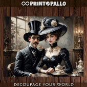 Belle epoque paar in een café 'de Paris Tissuepapier