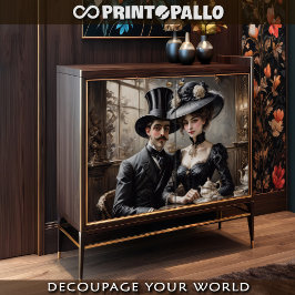 Belle epoque paar in een café 'de Paris Tissuepapier