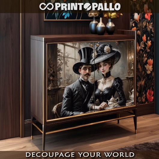 Belle epoque paar in een café 'de Paris Tissuepapier