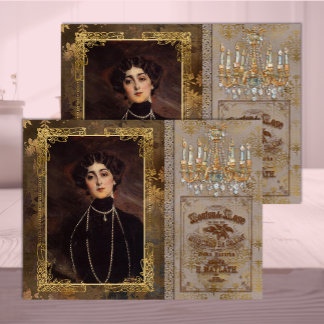 Belle Époque-vrouw in bruin en taupe decoupage Tissuepapier