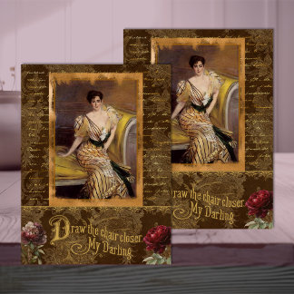 Belle Époque-vrouw in bruin & goud decoupage Tissuepapier