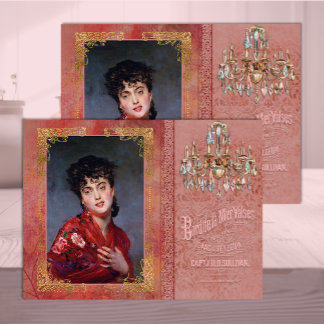 Belle Époque-vrouw in zachte rode decoupage Tissuepapier