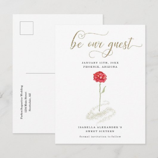 Belle & het Beest Event Save the Date Aankondigingskaart (Voorkant / Achterkant)