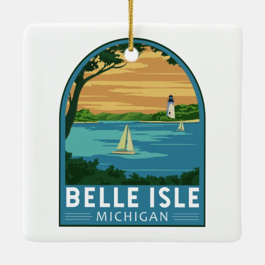 Belle Isle Park Michigan Travel Art Keramisch Ornament (Achterkant)