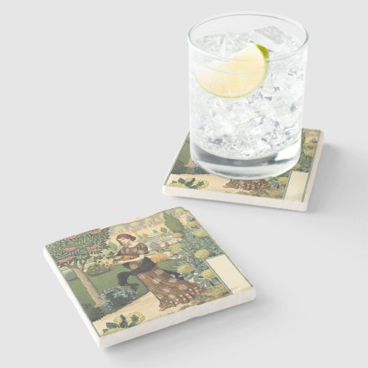 Belle Jardiniere - September - Eugene Grasset Stenen Onderzetter (Zijkant)