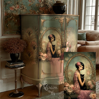 Belle Noir Flapper Roze Roos Zwarte Kat Goud Tissuepapier