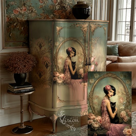 Belle Noir Flapper Roze Roos Zwarte Kat Goud Tissuepapier
