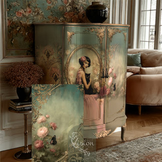 Belle Noir Gold Scroll Pink Rose Butterfly Tissuepapier