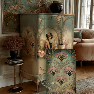 Belle Noir Roze Turquoise Art Deco Damast Bloemmot Tissuepapier