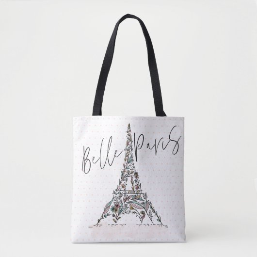 Belle Paris | Floral Flowers Paris Eiffel Tower Tote Bag (Voorkant)